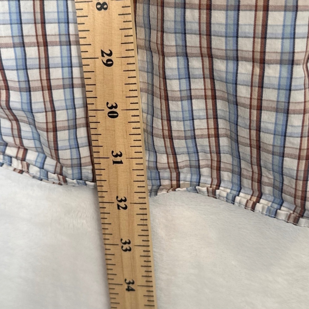 Vintage 90s Texas Cotton Blue Brown Plaid Button Down Shirt Large - Picture 8 of 8
